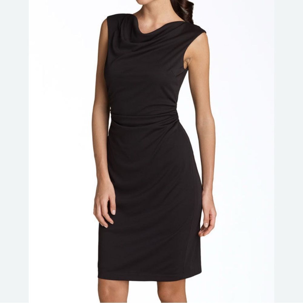 Tiana B black cowl neck ruched sides black dress size XL petite